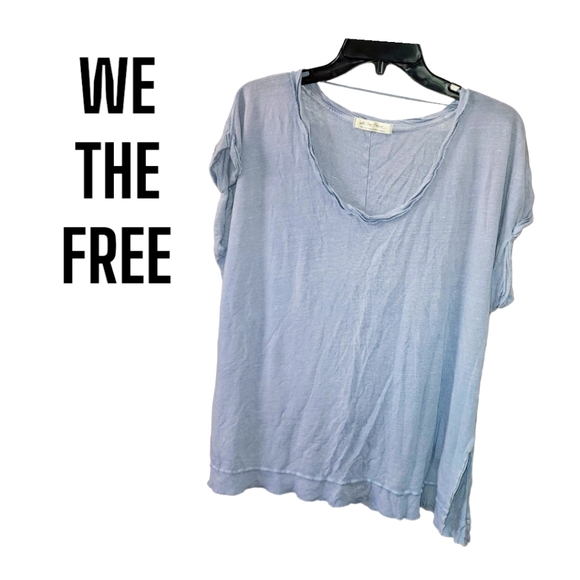 We The Free Tops - FREE PEOPLE WE THE FREE Sz S Slate Blue Scoop Neck Side Slits Boho Blouse Shirt
